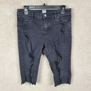 Soho Jeans Womens 8 Capri Skinny Mid Rise Black Denim Distressed Stretch